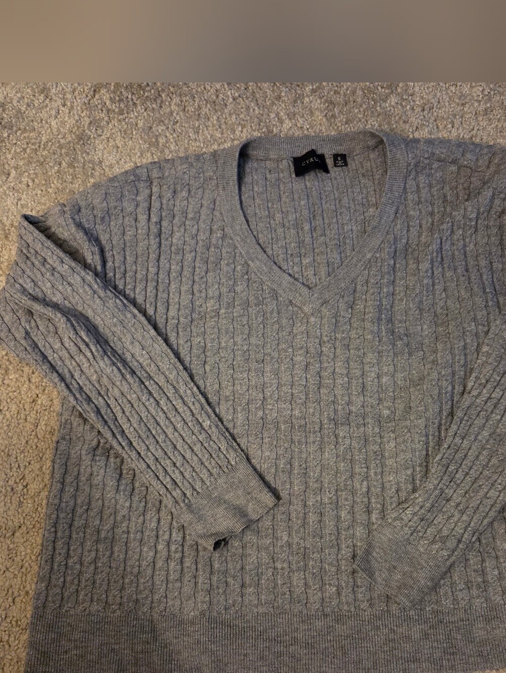 Cyrus Light Gray V-Neck Cable Knit Sweater